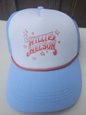 Willie Nelson Light Blue & White Trucker Hat with Red Logo